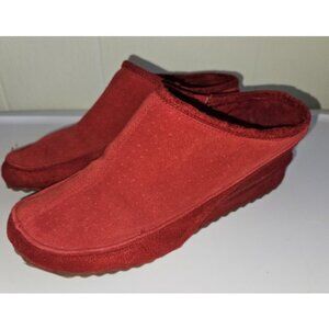 * Red Suede Slip On Wedge Clog Ladies Size 8